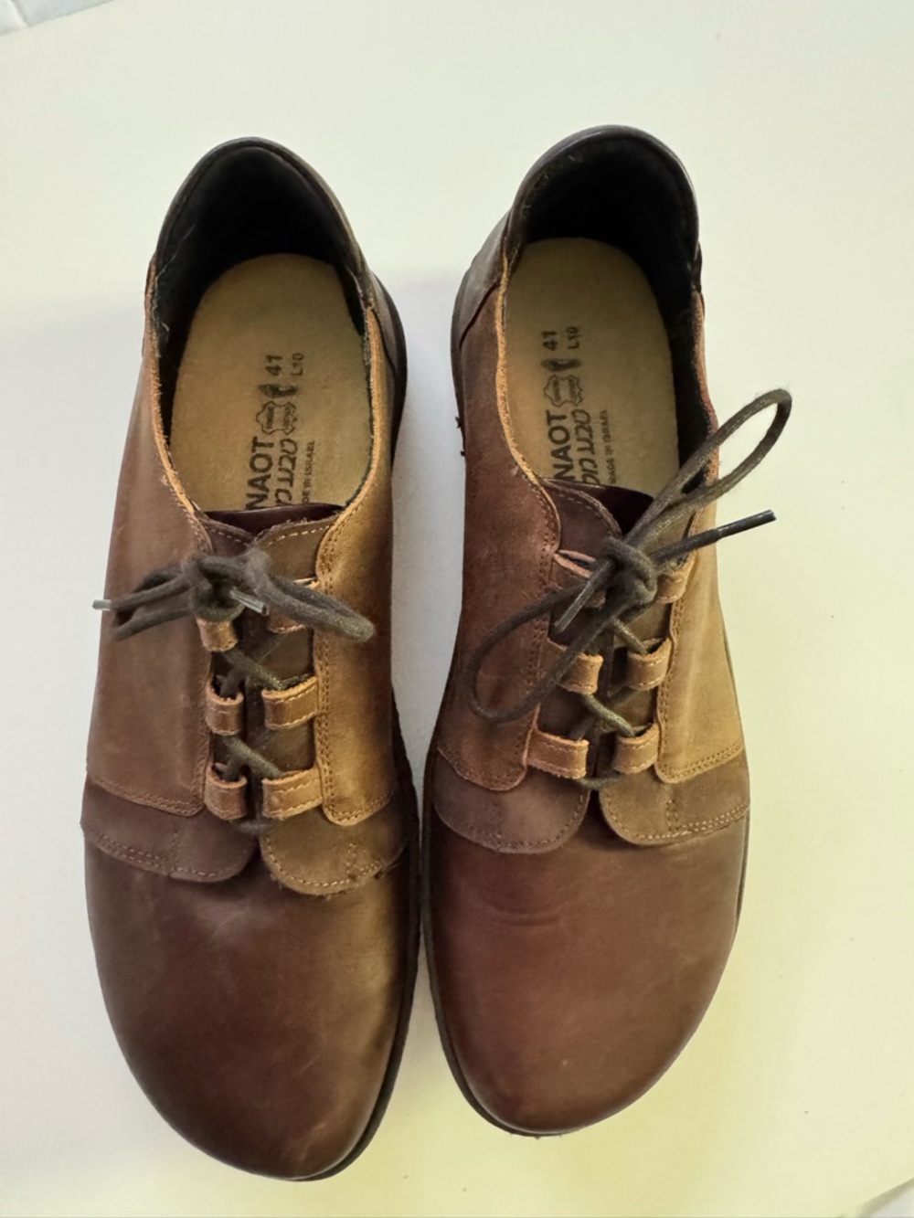 Naot Two-Tone Brown Leather Derby Shoes